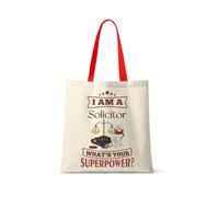 Getagift I Am A Solicitor. What's Your Superpower, Gift for a Lawyer, Reusable Shopping Bag, Tote Bag. (Red Handle)