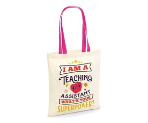 Getagift I Am a Teaching Assistant Whats Your Superpower?, Best Teacher Gift, Reusable Bag, Shopping Bag, Tote Bag. (Fuchsia Handle)