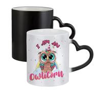 Getagift I am an Owlicorn, Magical Owl Unicorn Gift Idea for Girls, Women, Bestie, Animal & Fantasy Lovers, Colour Changing, Magic Mug. (Heart Shaped Handle)