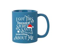 Getagift I Got This Because My Secret Santa Knows Nothing About Me Novelty Mug, Unique Ceramic Full Coloured Frosted Coffee Mug. (Light Blue)