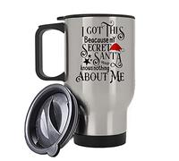 Getagift I Got This Because My Secret Santa Knows Nothing About Me Silver/White Insulated Travel Tea/Coffee Mug. (Silver)