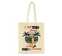 Getagift I Just Want to Drink Wine and Sleep in My Caravan Present for Her, Happy Campers, Friend, Family, Birthday, Vacation, Holiday, Cotton Shopping Bag, Tote Bag. (Natural)