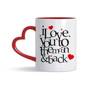 Getagift I Love You to The Moon and Back Unique Ceramic Red Heart Handle Coffee Mug.