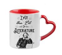 Getagift I Put The Lit in Literature, Book Lovers Gift, Teacher Gift, Heart Handle Coffee, Tea Mug. (Red)
