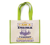Getagift I'm a Drama Teacher what's your superpower?, Best Drama Teacher Gift, Jute Bag, Shopping Bag. (Apple Green)