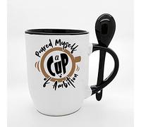 Getagift Inspirational Mug Gift Poured Myself a Cup of Ambition, Gift for Friend, Birthday, Christmas, Motivate Gift Tea Cocoa Soup Daily use 11oz Inside Coloured with Spoon Coffee Mug. (Black)