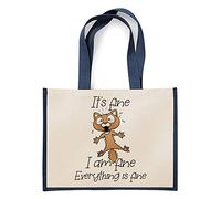 Getagift Its Fine I'm Fine Everything is fine cat Joke Reusable Bag, Shopping Bag, Canvas Jute Bag. (Navy Blue)
