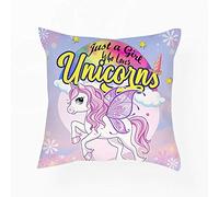 Getagift Just a Girls Who Loves Unicorns Rainbow Cloud Floral Horn Art Birthday Gift Present idea Cushion for Bedroom/Sofa Decor, Cotton/Linen Cushion, Throw Pillow Cushion. (Satin Cover with Insert)