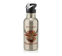 Getagift Just a Gran Who Loves Highland Cows - A Perfect Mother’s Day Tribute, Stainless Steel 600ml Water Bottle with Straw. (Silver)