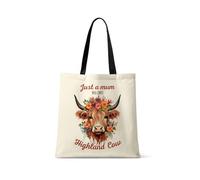 Getagift Just A Mum Who Loves Highland Cow, Mother’s Day Gift for Mum, Reusable Bag, Tote Bag. (Black Handle)