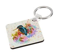 Getagift Kingfisher Design Water Colour Painting Rainbow Art Birthday, Christmas, Secret Santa Key Ring Keychain MDF Key ring Rectangle A5 key Ring. (MDF Square)