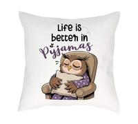 Getagift Life Is Better in Pyjamas Owl, Cute Sleepy Owl Design, Sofa decor Home Décor, Satin Throw Pillow/Cushion. (Satin Cushion Cover With Insert)