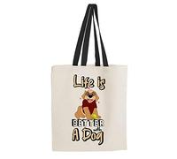 Getagift Life Is Better With a Dog Themed Funny Tote Bag-Cotton Shopping Bag. (Black Handle)