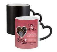 Getagift Love & Kisses Personalized Romantic Valentine’s Day Gift, Ceramic Heart Handle Mug, Colour Changing, Magic Mug.