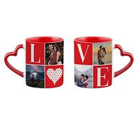 Getagift Love Theme Personalised Collage Any Image Valentines Day Birthday Anniversary Unique Ceramic Heart Handle Coffee Mug - ONLY ONE Mug (Red)