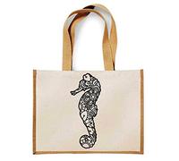 Getagift Mandala Zentangle Sea Horse Art themed funny Canvas Shopping Jute bag. (Natural)