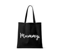 Getagift Minimal Script Word with Heart Tote Bag for Women - Mother’s Day Gift - Reusable Eco-Friendly Shopping Bag, Full Colour Tote Bag. (Mummy, Black)