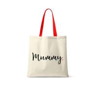Getagift Minimal Script Word with Heart Tote Bag for Women - Mother’s Day Gift - Reusable Eco-Friendly Shopping Bag, Tote Bag. (Mummy, Red Handle)