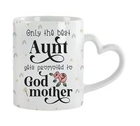 Getagift Mothers Day, Only The Best Aunt gets Promoted to Godmother Birthday, Christmas God Mom Unique Ceramic Heart Handle Coffee Mug. (White)