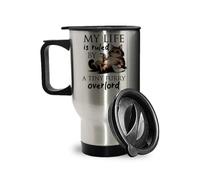 Getagift My Life is Ruled by A Tiny Furry Overlord | Kitten Lover Humour Gift for Cat Mum or Dad, Pet Parent, Animal Lover, 14oz Insulated Travel Mug. (Silver)