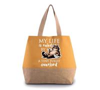 Getagift My Life Is Ruled by A Tiny Furry Overlord | Kitten Lover Humour Gift for Cat Mum or Dad, Pet Parent, Animal Lover, Canvas Jute Bag with Inner Mobile & Coin Pocket. (Cumin Yellow)