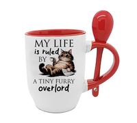 Getagift My Life is Ruled by A Tiny Furry Overlord | Kitten Lover Humour Gift for Cat Mum or Dad, Pet Parent, Animal Lover, Spoon Tea-Coffee Mug. (Red)