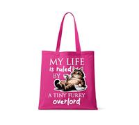 Getagift My Life Is Ruled by A Tiny Furry Overlord | Kitten Lover Humour Gift for Cat Mum, Pet Parent, Animal Lover, Reusable Shopping Bag, Full Colour Tote Bag. (Fuchsia)
