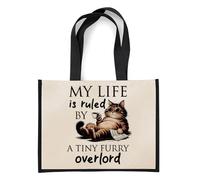 Getagift My Life Is Ruled by A Tiny Furry Overlord | Kitten Lover Humour Gift for Cat Mum, Pet Parent, Animal Lover, Reusable Shopper Jute Bag, Shopping Bag. (Black)