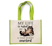 Getagift My Life Is Ruled by A Tiny Furry Overlord | Kitten Lover Humour Gift for Cat Mum, Pet Parent, Animal Lover, Reusable Shopper Jute Bag, Shopping Bag. (Apple Green)