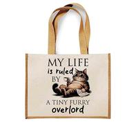 Getagift My Life Is Ruled by A Tiny Furry Overlord | Kitten Lover Humour Gift for Cat Mum, Pet Parent, Animal Lover, Reusable Shopper Jute Bag, Shopping Bag. (Natural)