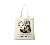 Getagift My Life Is Ruled by A Tiny Furry Overlord | Kitten Lover Humour Gift for Cat Mum, Pet Parent, Animal Lover, Reusable Shopping Bag, Tote Bag. (Natural)