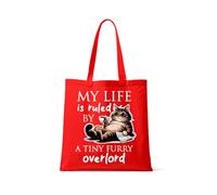 Getagift My Life Is Ruled by A Tiny Furry Overlord | Kitten Lover Humour Gift for Cat Mum, Pet Parent, Animal Lover, Reusable Shopping Bag, Full Colour Tote Bag. (Red)
