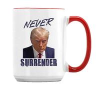 Getagift Never Surrender - Donald Trump Mug Shot 15oz Coffee Mug. (Red Inside)