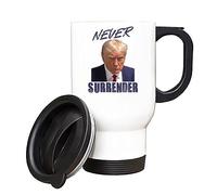 Getagift Never Surrender - Donald Trump Mug Shot Insulated 14oz Travel Mug, Tea, Coffee Mug. (White)