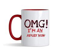 Getagift OMG! I'm an Adult Now, 21st Gift, 18th Gift, Funny Coffee for Him, for Her, Coloured Inside Coloured Handle Coffee, Tea Mug. (Red)