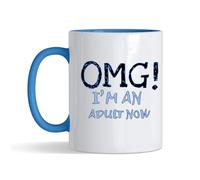 Getagift OMG! I'm an Adult Now, 21st Gift, 18th Gift, Funny Coffee for Him, for Her, Coloured Inside Coloured Handle Coffee, Tea Mug. (Blue)