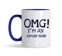 Getagift OMG! I'm an Adult Now, 21st Gift, 18th Gift, Funny Coffee for Him, for Her, Coloured Inside Coloured Handle Coffee, Tea Mug. (Navy Blue)