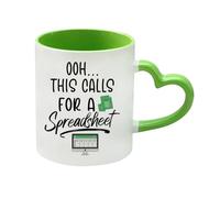 Getagift OOH... This Calls for A Spreadsheet, Accountant Gift, Heart Handle Coffee, Tea Mug. (Green)