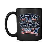 Getagift P.E. Teacher Gift, Personalised The Worlds Best P.E. Teacher Gift, Coffee Mug,Tea Mug, 11oz Ceramic Black Satin Cup/Mug.