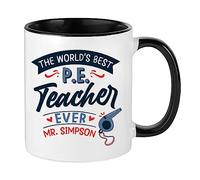 Getagift P.E. Teacher Gift, Personalised The Worlds Best P.E. Teacher, Inside Coloured Coffee, Tea Mug. (Black)