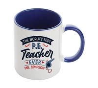 Getagift P.E. Teacher Gift, Personalised The Worlds Best P.E. Teacher, Inside Coloured Coffee, Tea Mug. (Navy Blue)