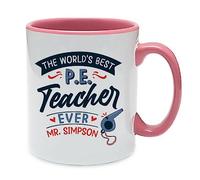 Getagift P.E. Teacher Gift, Personalised The Worlds Best P.E. Teacher, Inside Coloured Coffee, Tea Mug. (Pink)