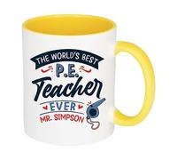 Getagift P.E. Teacher Gift, Personalised The Worlds Best P.E. Teacher, Inside Coloured Coffee, Tea Mug. (Yellow)