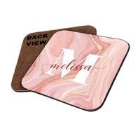 Getagift Personalised Alphabet Coaster, Letter Coaster, Initial With Name, Square or Round, Pink, MDF or Ceramic, Coffee, Tea, Drink Coaster