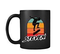 Getagift Personalised Any Name Skateboarding, Silhouette Skater, Skateboarder Gift for Unisex Kids Boys/Girls/Toddler/Children, Daughter Novelty Mug, Unique Ceramic Black Satin Cup/Mug.