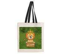 Getagift Personalised Any Name/Text Baby Lion Themed Tote Bag-Cotton Shopping Bag. Gift For Christmas, Birthday Present, Gift Idea. (Black Handle)