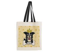Getagift Personalised Any Name/Text Border Collie Dog/Pet Themed Tote Bag-Cotton Shopping Bag. Gift For Christmas, Birthday Present, Gift Idea. (Black Handle)