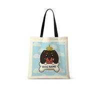 Getagift Personalised Any Name/Text Dachshund Dog/Pet Themed Tote Bag-Cotton Shopping Bag. Gift For Christmas, Birthday Present, Gift Idea. (Black Handle)