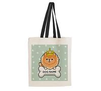 Getagift Personalised Any Name/Text Pomeranian Dog/Pet Themed Tote Bag-Cotton Shopping Bag. Gift For Christmas, Birthday Present, Gift Idea. (Black Handle)