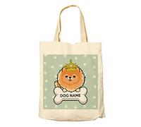 Getagift Personalised Any Name/Text Pomeranian Dog/Pet Themed Tote Bag-Cotton Shopping Bag. Gift For Christmas, Birthday Present, Gift Idea (Natural)